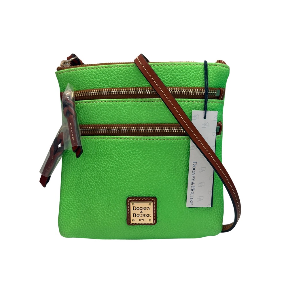 Dooney & Bourke Neon Green Pebbled Leather Triple Zip Crossbody Bag ZR0298 NN